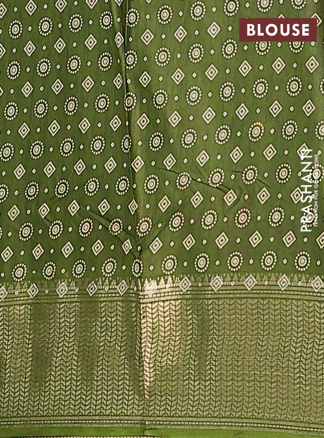 Semi dola saree mehendi green with allover bandhani prints and zari woven border
