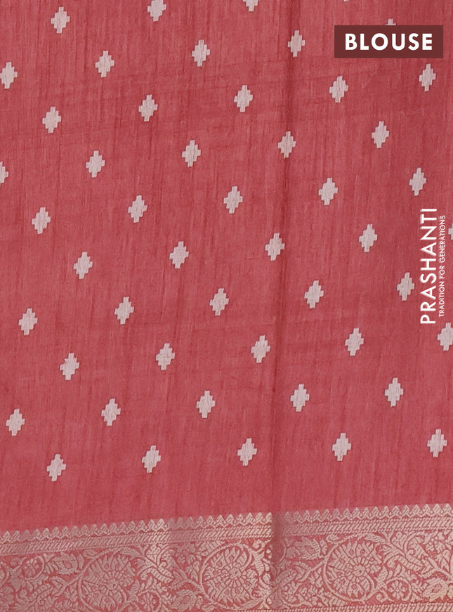 Semi dola saree rust shade with allover prints and zari woven border