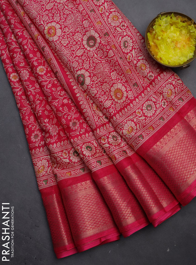 Semi dola saree pink with allover prints and zari woven border
