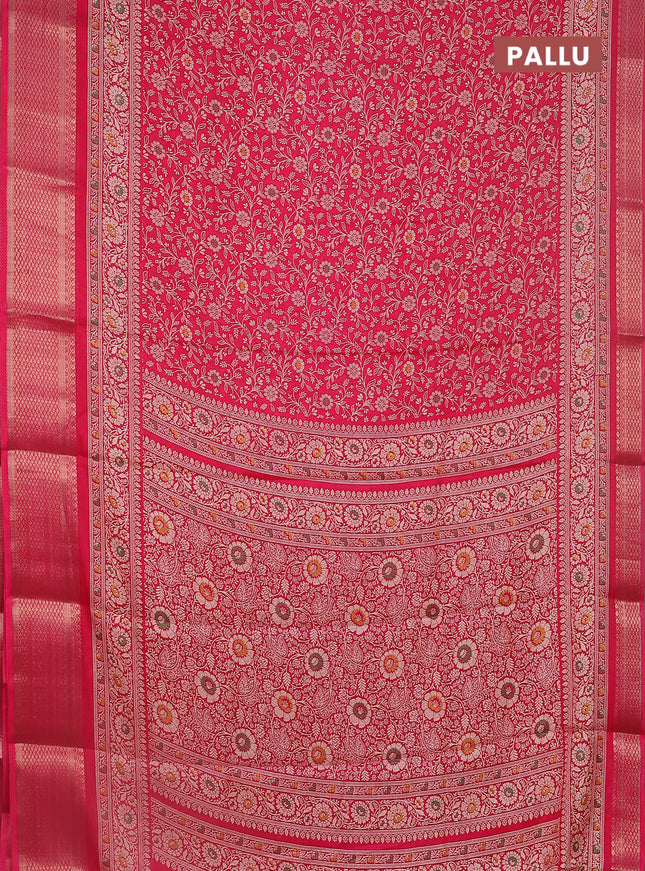 Semi dola saree pink with allover prints and zari woven border