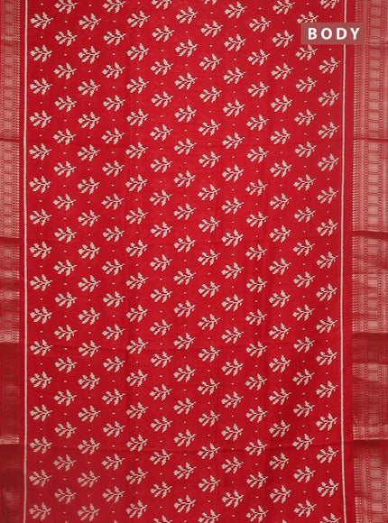 Semi dola saree red with ikat butta prints and zari woven border