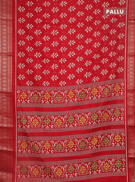 Semi dola saree red with ikat butta prints and zari woven border