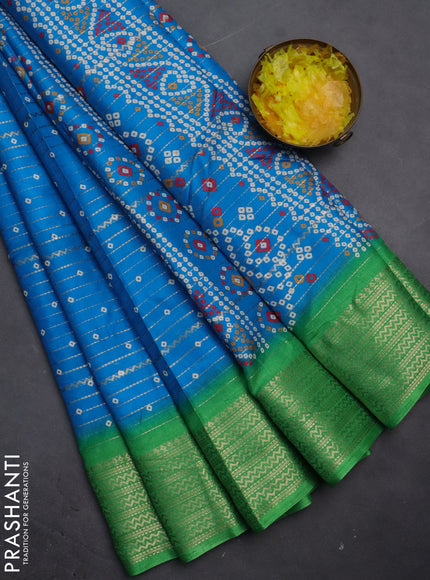 Semi dola saree cs blue and green with allover zari weaves & bandhani prints and zari woven border