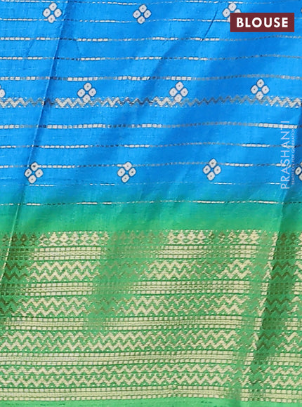 Semi dola saree cs blue and green with allover zari weaves & bandhani prints and zari woven border