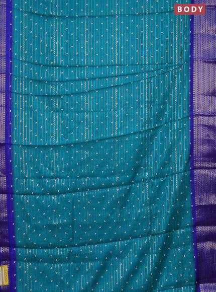 Semi dola saree teal green shade and blue with allover zari weaves & bandhani prints and zari woven border