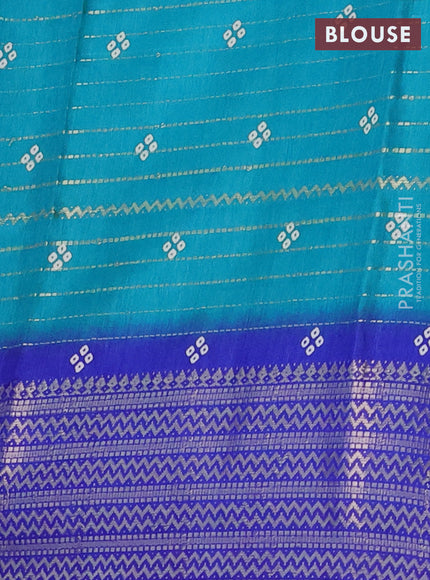 Semi dola saree teal green shade and blue with allover zari weaves & bandhani prints and zari woven border