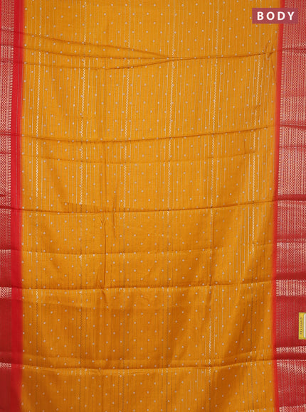 Semi dola saree mustard yellow and red with allover zari weaves & bandhani prints and zari woven border