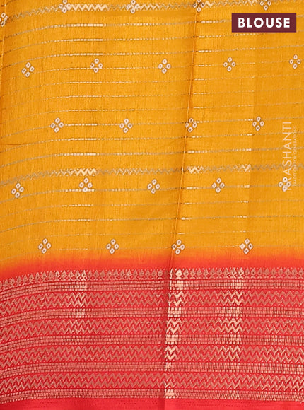 Semi dola saree mustard yellow and red with allover zari weaves & bandhani prints and zari woven border