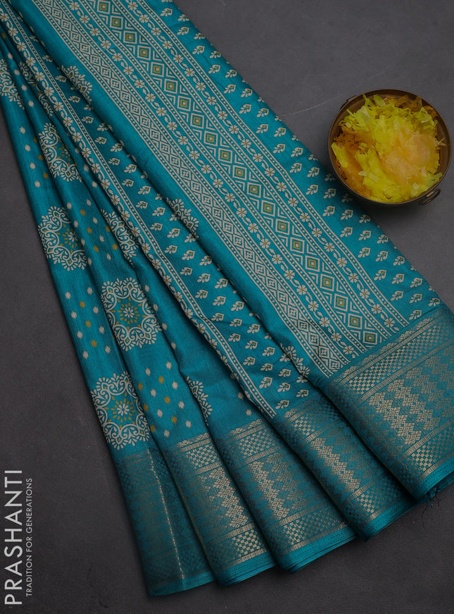 Semi dola saree teal green with allover butta prints and zari woven border