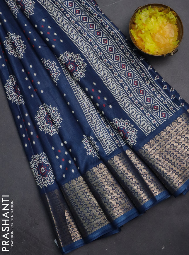 Semi dola saree peacock blue with allover butta prints and zari woven border