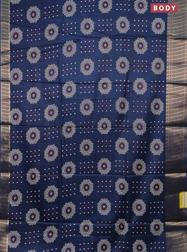 Semi dola saree peacock blue with allover butta prints and zari woven border