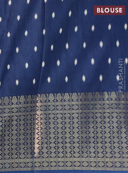 Semi dola saree peacock blue with allover butta prints and zari woven border