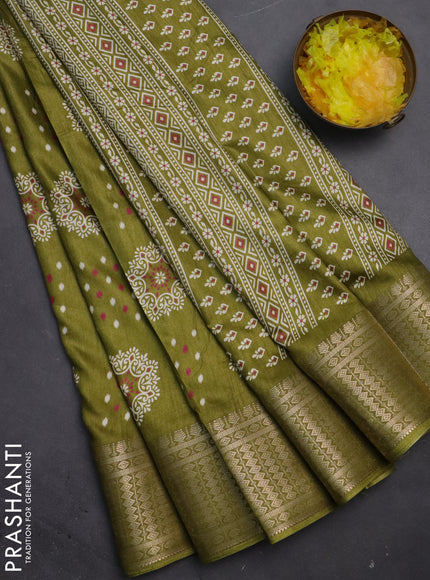 Semi dola saree mehendi green with allover butta prints and zari woven border