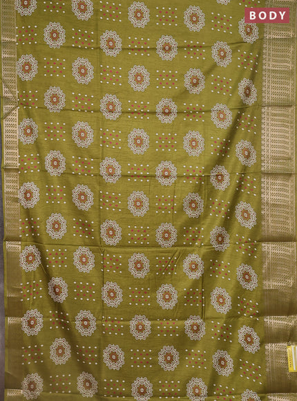 Semi dola saree mehendi green with allover butta prints and zari woven border