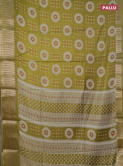 Semi dola saree mehendi green with allover butta prints and zari woven border