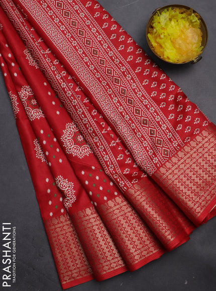 Semi dola saree red with allover butta prints and zari woven border