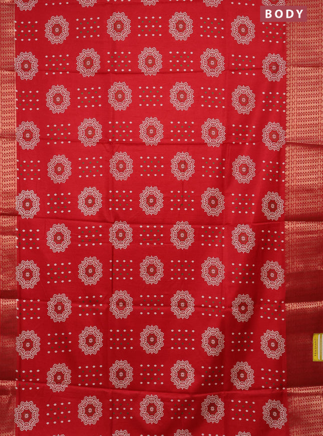 Semi dola saree red with allover butta prints and zari woven border