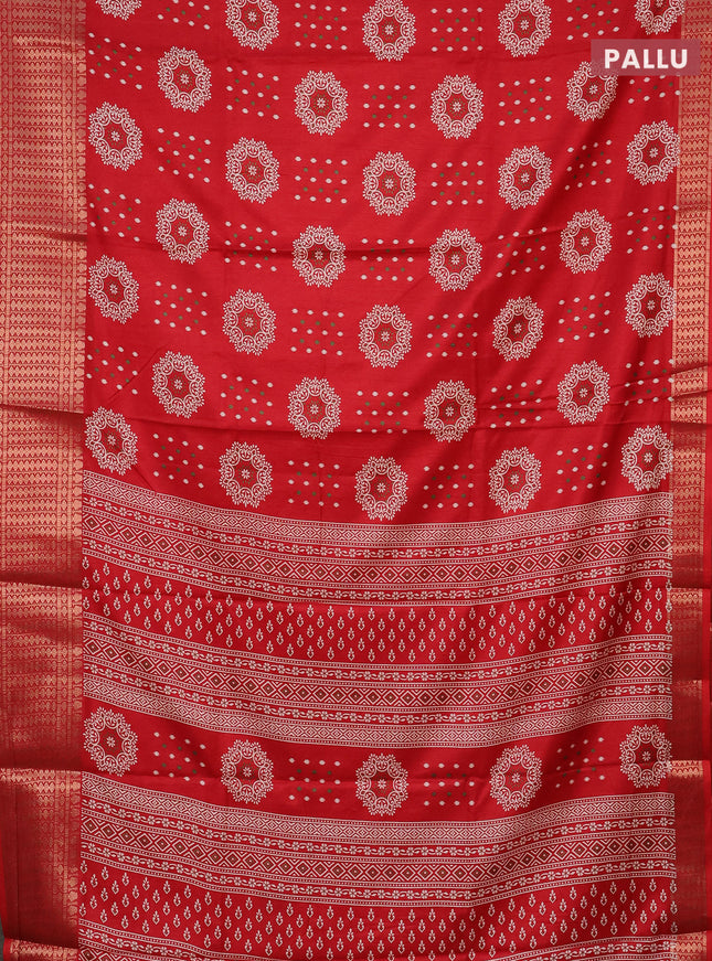 Semi dola saree red with allover butta prints and zari woven border