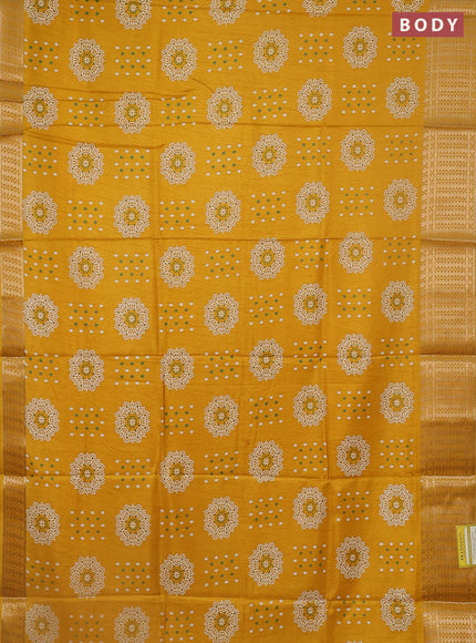 Semi dola saree mustard yellow with allover butta prints and zari woven border