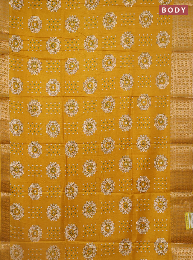 Semi dola saree mustard yellow with allover butta prints and zari woven border