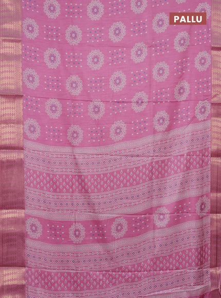 Semi dola saree lightpink with allover butta prints and zari woven border