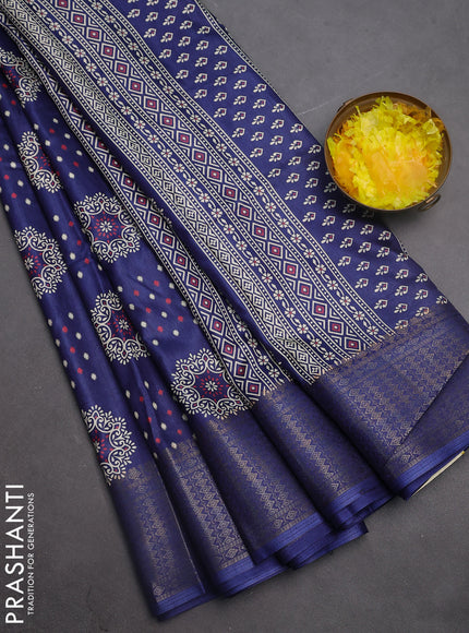 Semi dola saree navy blue with allover butta prints and zari woven border