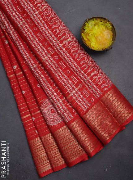 Semi dola saree red with allover zari weaves & bandhani prints and zari woven border