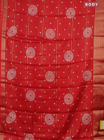 Semi dola saree red with allover zari weaves & bandhani prints and zari woven border