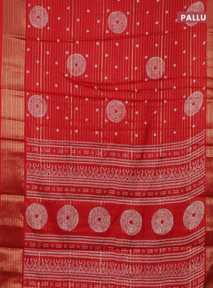 Semi dola saree red with allover zari weaves & bandhani prints and zari woven border