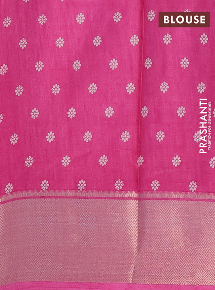 Semi dola saree pink with allover floral prints and zari woven border