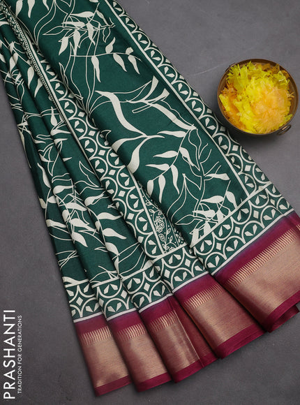 Semi dola saree dark green and wine shade with allover prints and zari woven border