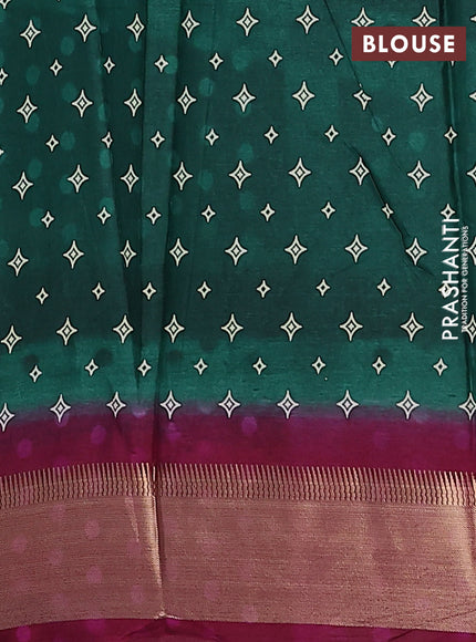 Semi dola saree dark green and wine shade with allover prints and zari woven border