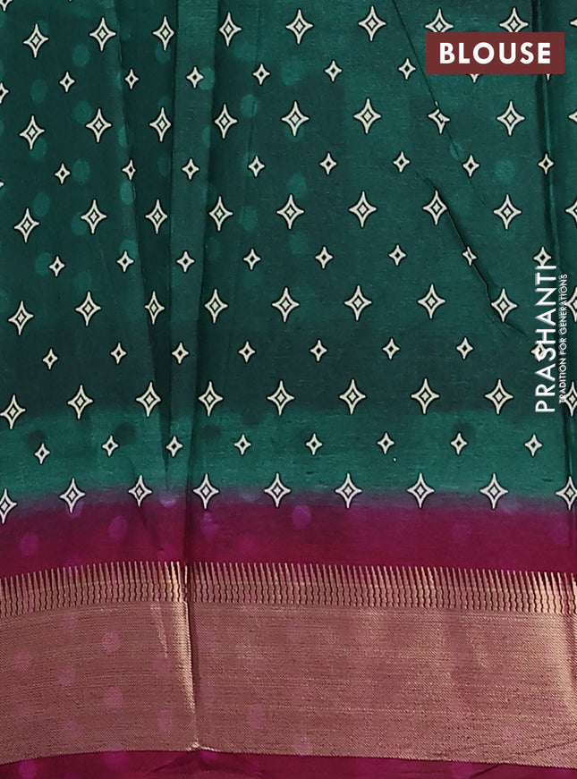 Semi dola saree dark green and wine shade with allover prints and zari woven border