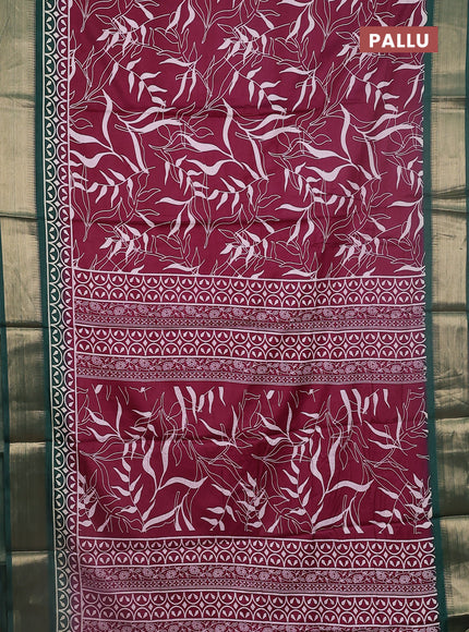 Semi dola saree wine shade and dark green with allover prints and zari woven border