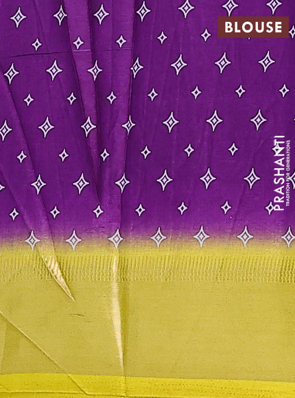 Semi dola saree violet and lime yellow with allover prints and zari woven border