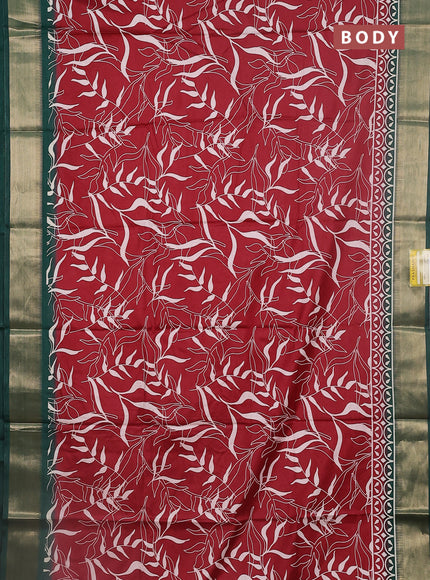 Semi dola saree maroon and green with allover prints and zari woven border