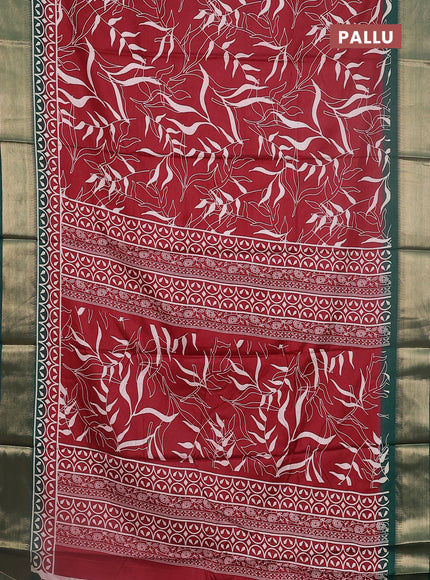 Semi dola saree maroon and green with allover prints and zari woven border