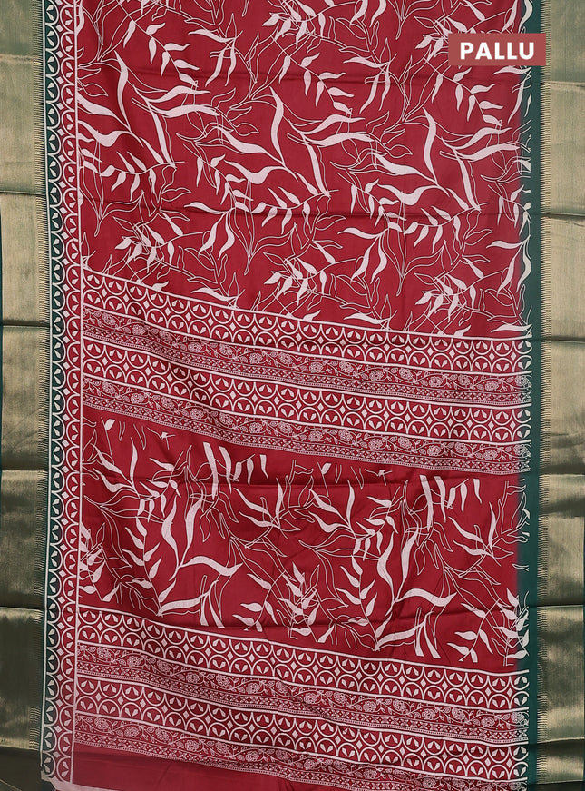 Semi dola saree maroon and green with allover prints and zari woven border