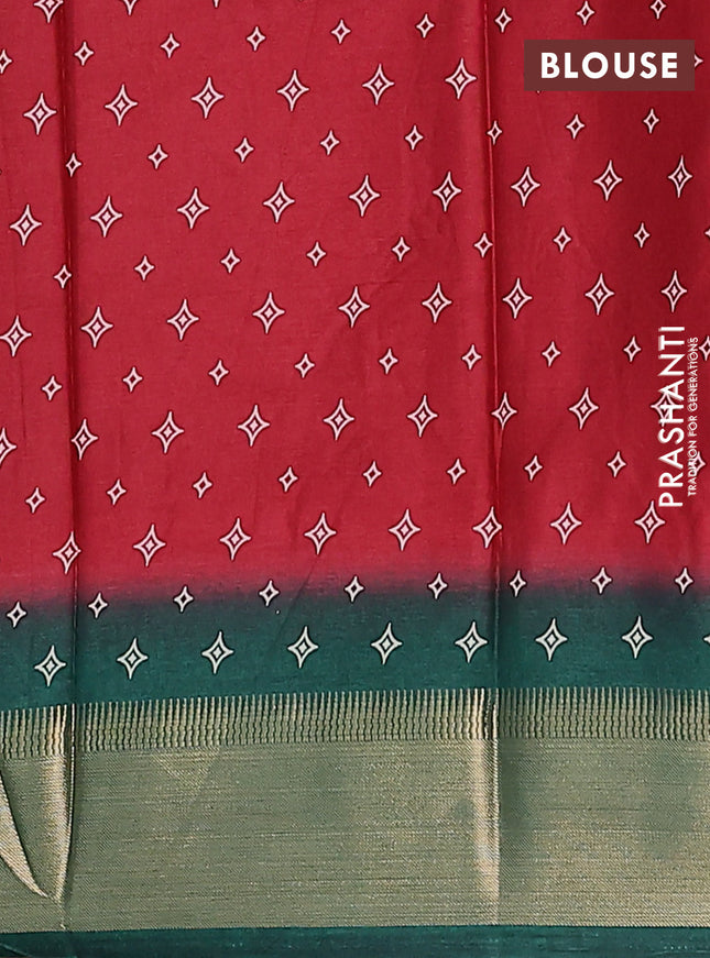 Semi dola saree maroon and green with allover prints and zari woven border
