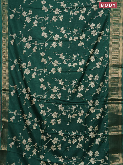 Semi dola saree dark green with allover prints and zari woven border