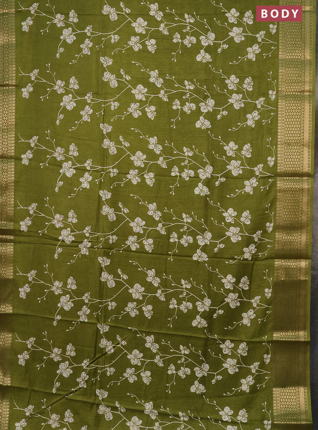 Semi dola saree mehendi green with allover prints and zari woven border