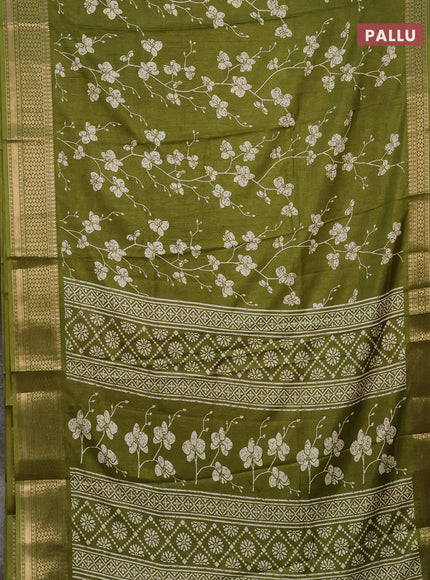 Semi dola saree mehendi green with allover prints and zari woven border
