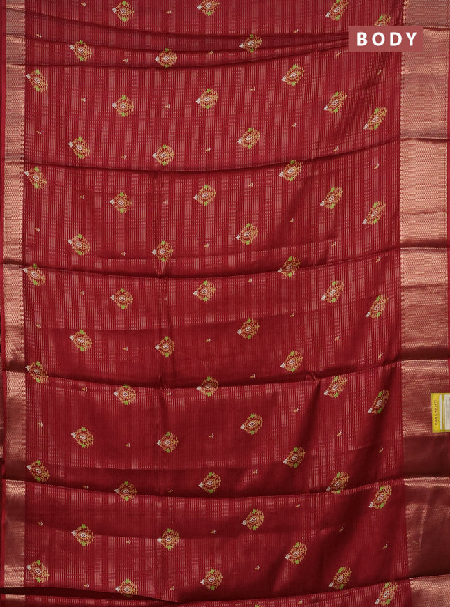 Semi dola saree maroon with allover zari weaves & butta prints and zari woven border