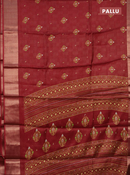 Semi dola saree maroon with allover zari weaves & butta prints and zari woven border