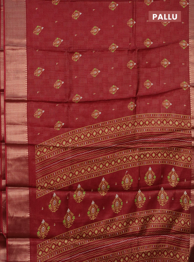 Semi dola saree maroon with allover zari weaves & butta prints and zari woven border