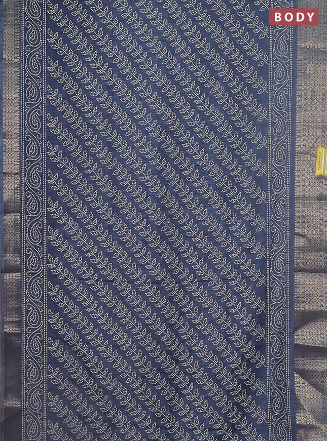 Semi dola saree bluish grey with allover bandhani prints and zari woven border