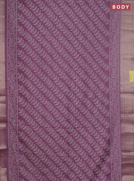 Semi dola saree pastel purple with allover bandhani prints and zari woven border
