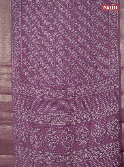 Semi dola saree pastel purple with allover bandhani prints and zari woven border