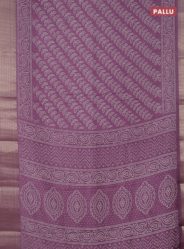 Semi dola saree pastel purple with allover bandhani prints and zari woven border