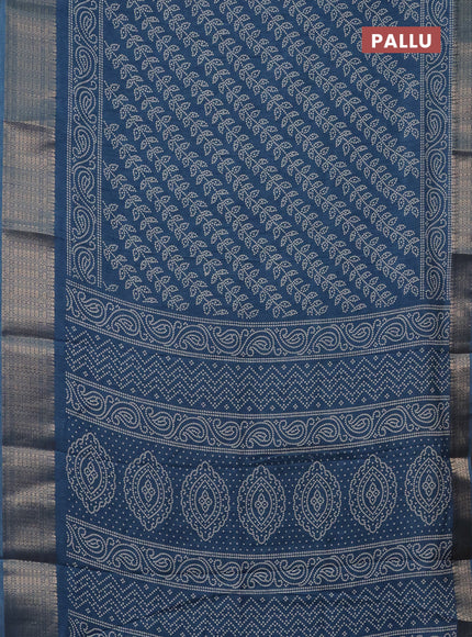 Semi dola saree peacock blue shade with allover bandhani prints and zari woven border